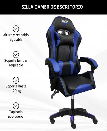 SILLA GAMER DINAX AZUL / ROJA / NEGRA/CAMUFLADA/ROSA /NEGRA/DXSIGAMAZU